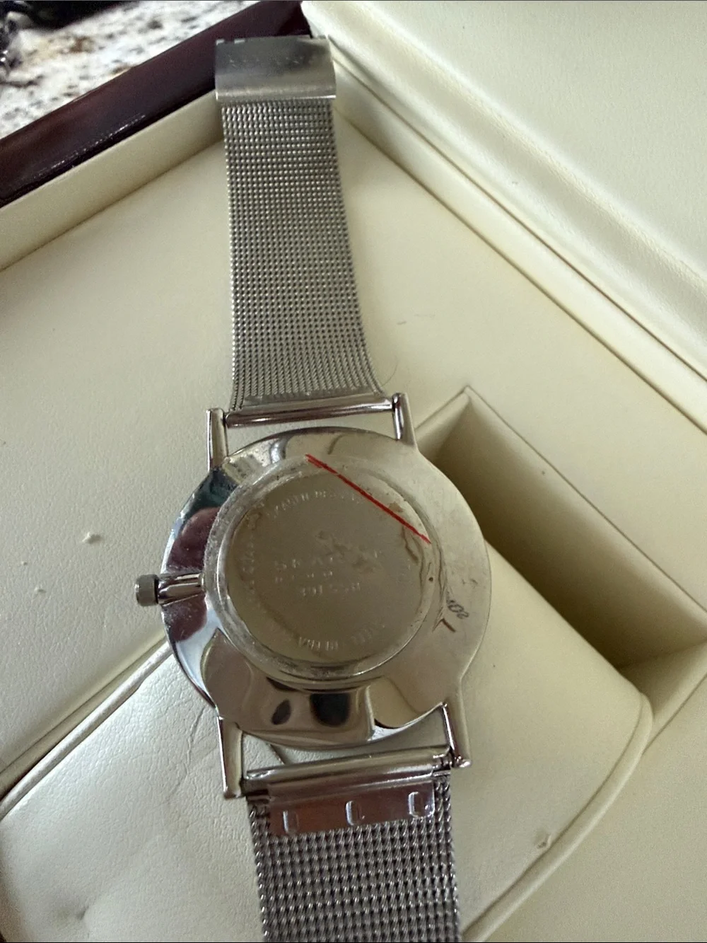 Skagen Silver Mesh Watch with Black Dial